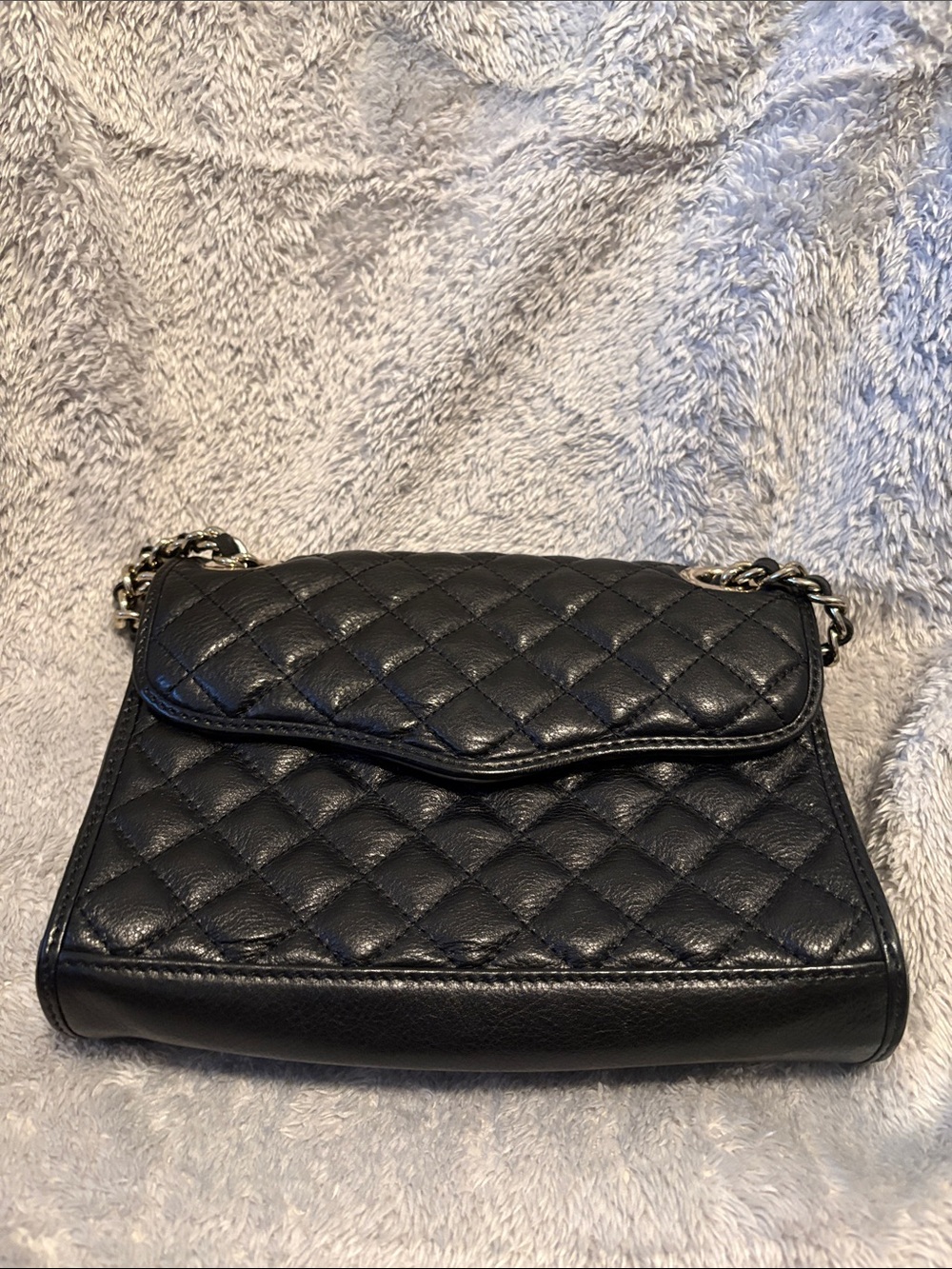 Rebecca Minkoff Black Quilted Leather Crossbody with Gold Chain